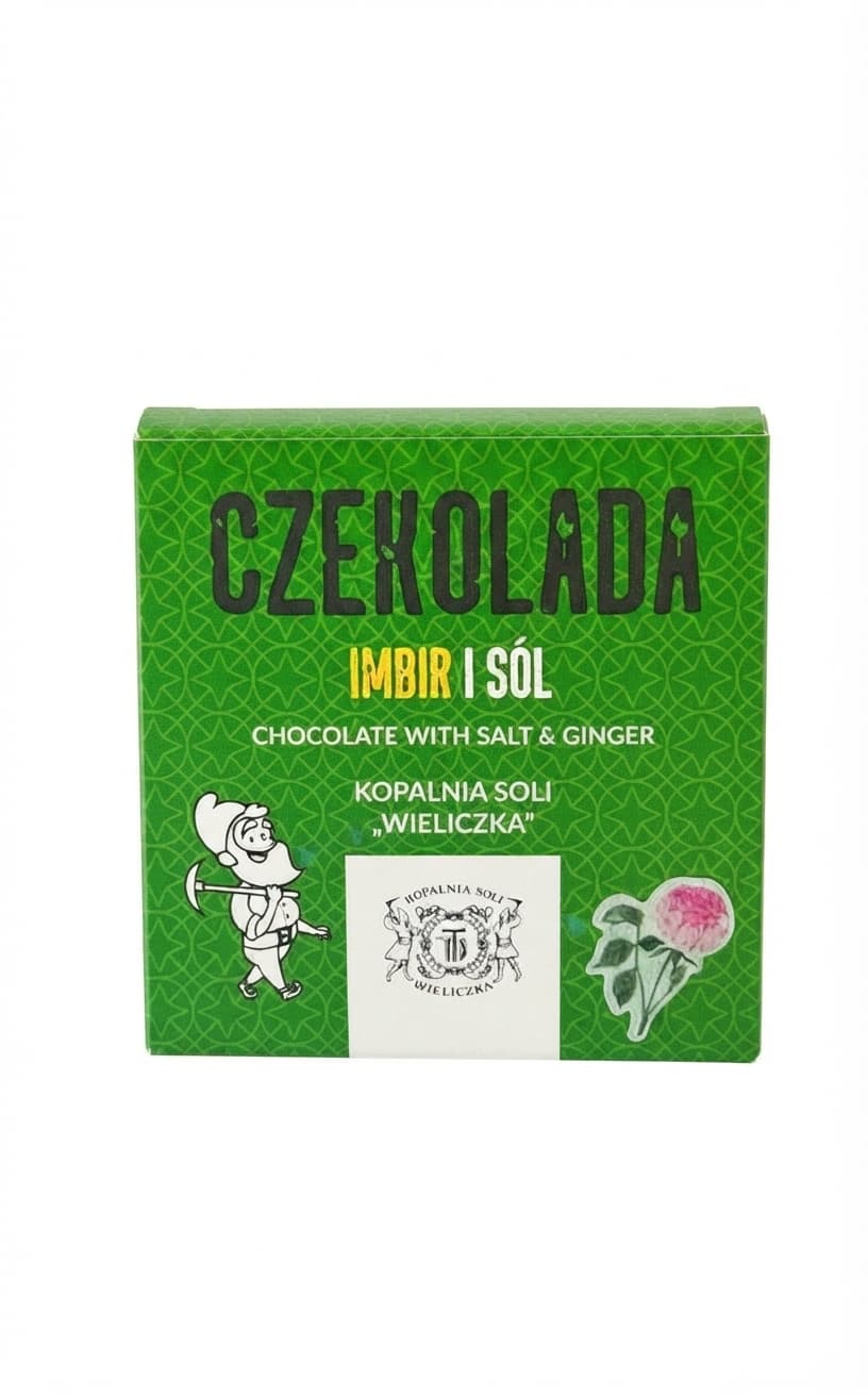 Imbir i Sól 58% dark bar packaging by Kopalnia Soli Wieliczka