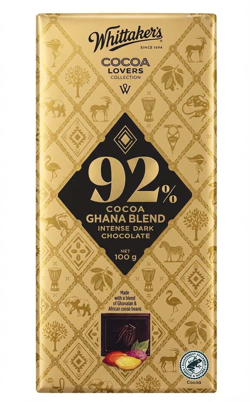 Cocoa Lovers Collection 92% Ghana Blend 92% dark bar packaging by Whittaker's