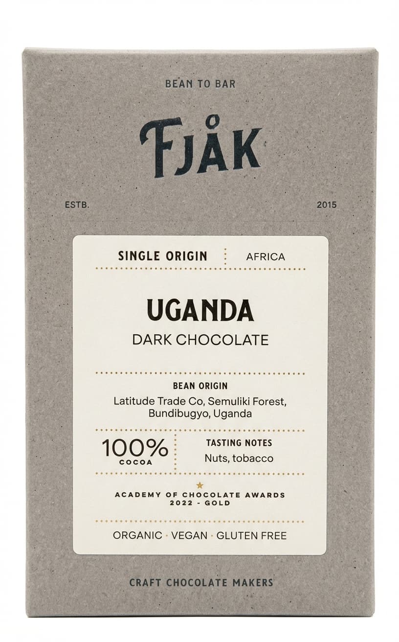 Uganda 100% 100% dark bar packaging by Fjåk