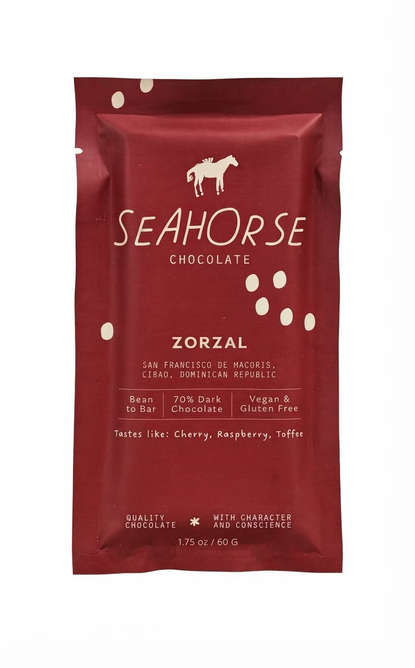 Zorzal 70% 70% dark bar packaging by Seahorse Chocolate
