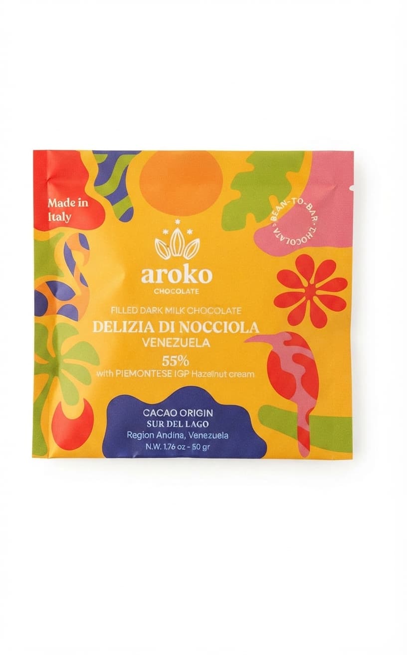Delizia di Nocciola 55% 55% milk bar packaging by aroko