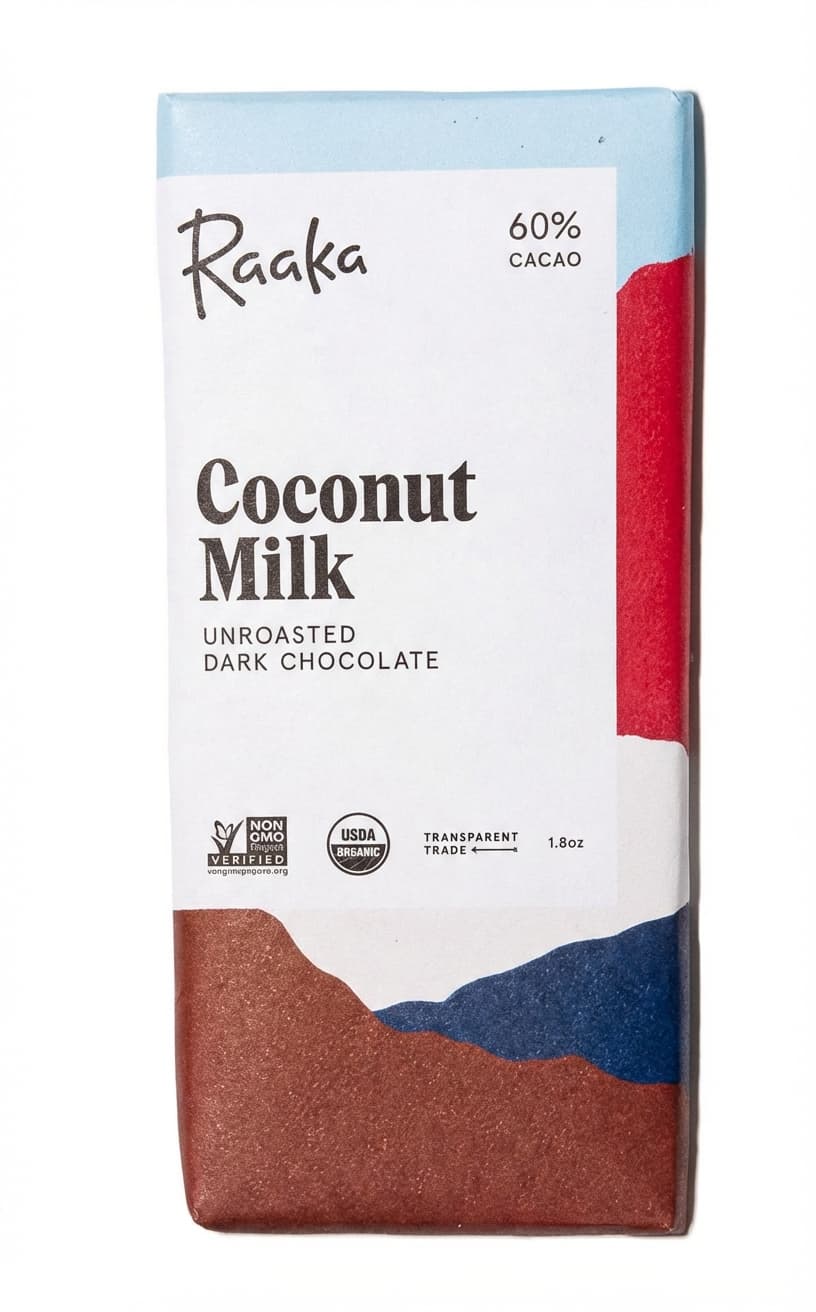 Coconut Milk 60% milk bar packaging by Raaka