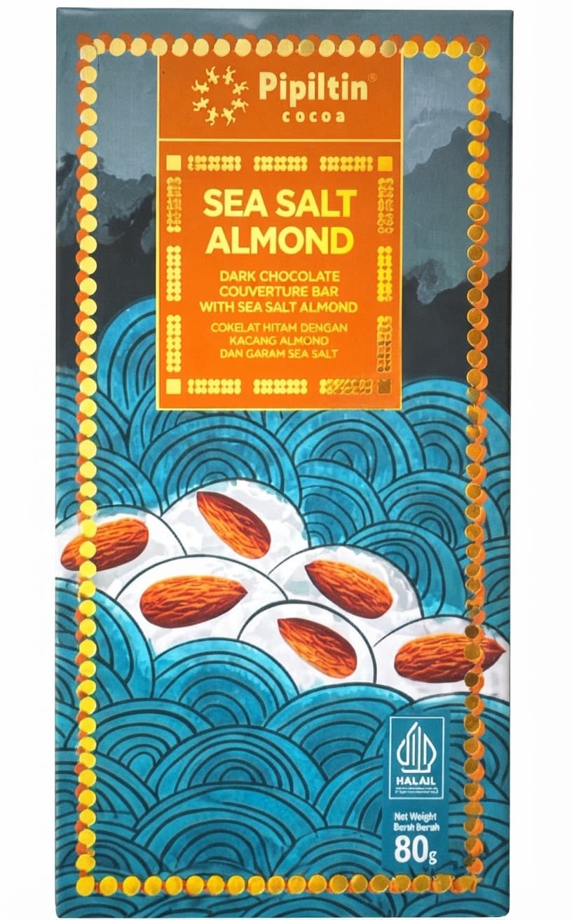 Sea Salt Almond null% dark bar packaging by Pipiltin