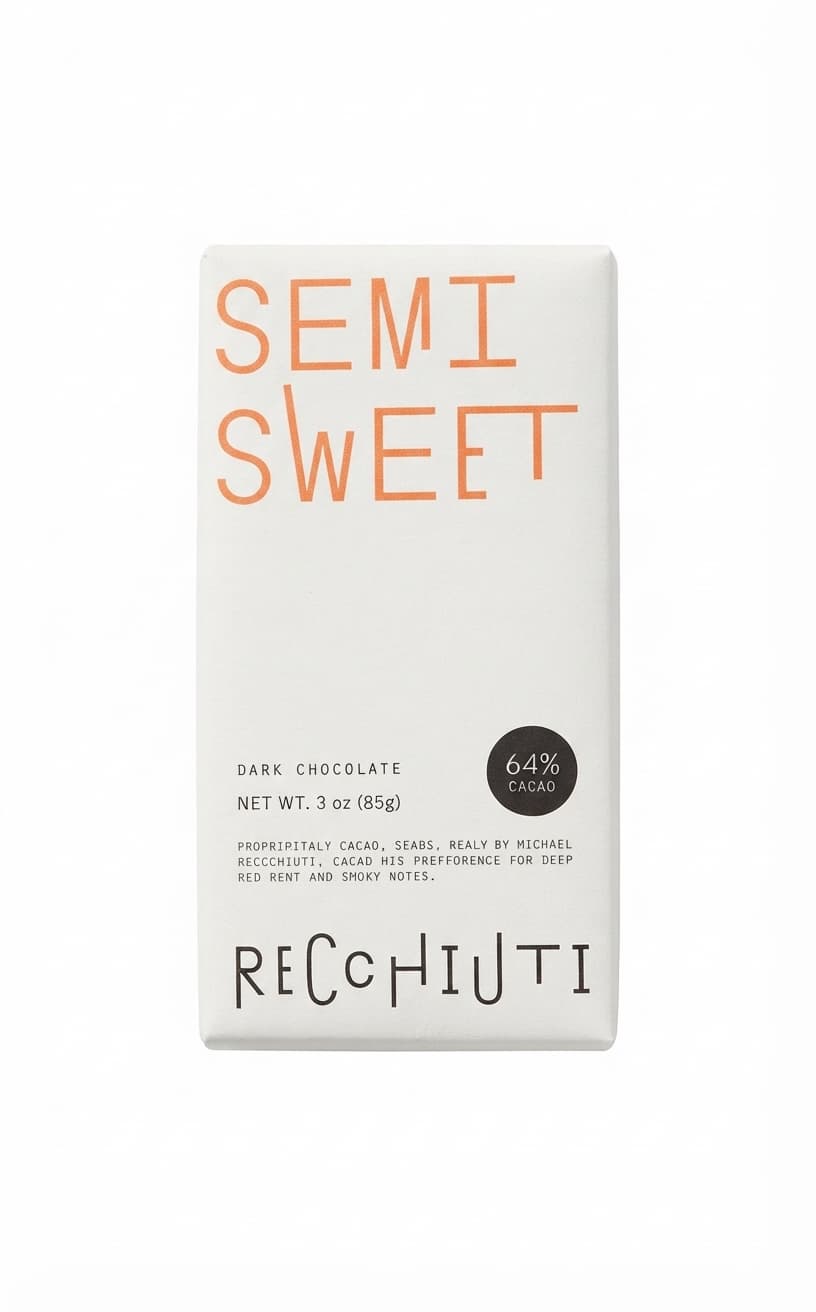 Semisweet 64% 64% dark bar packaging by Recchiuti Confections