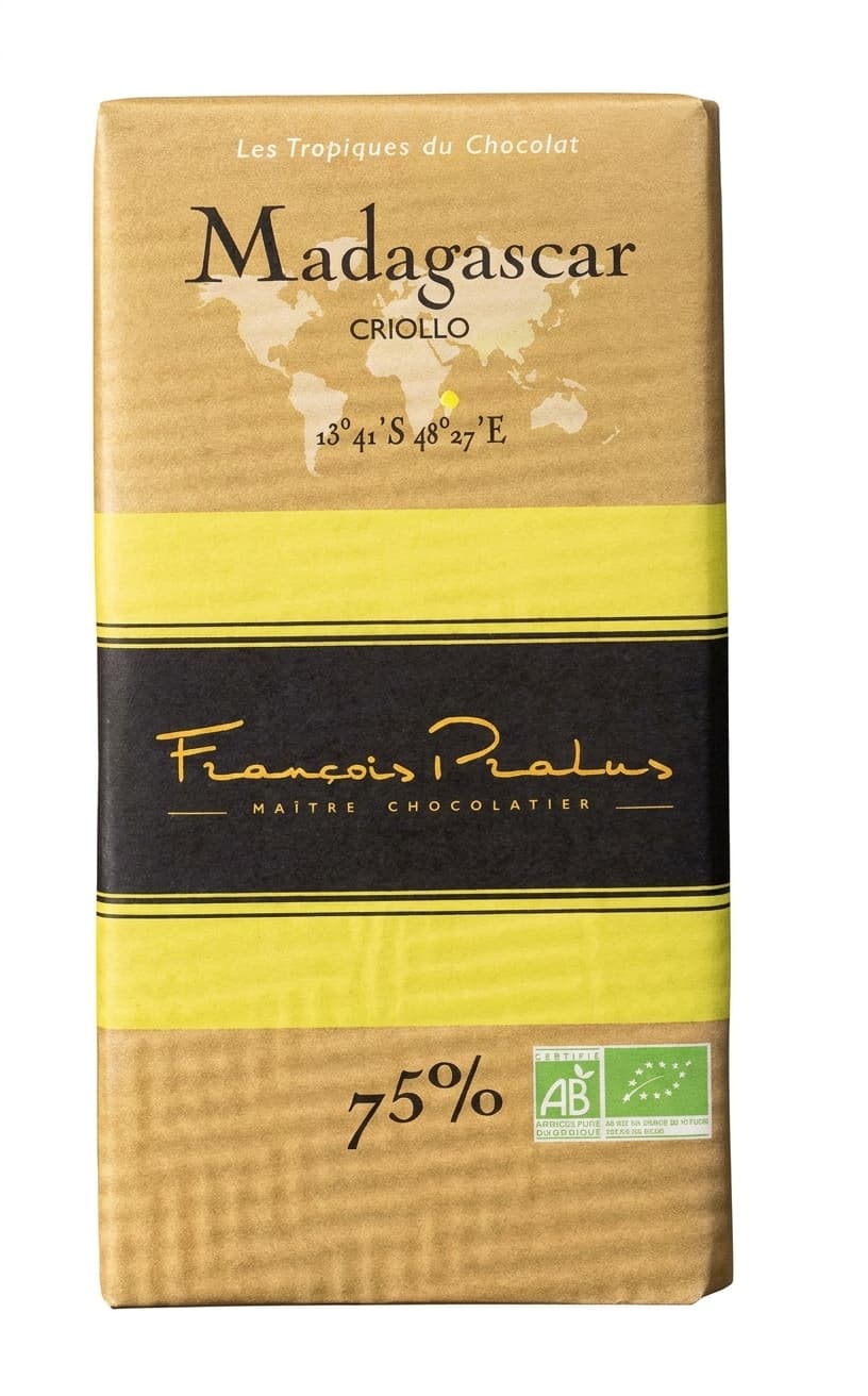 Madagascar Criollo 75% 75% dark bar packaging by François Pralus
