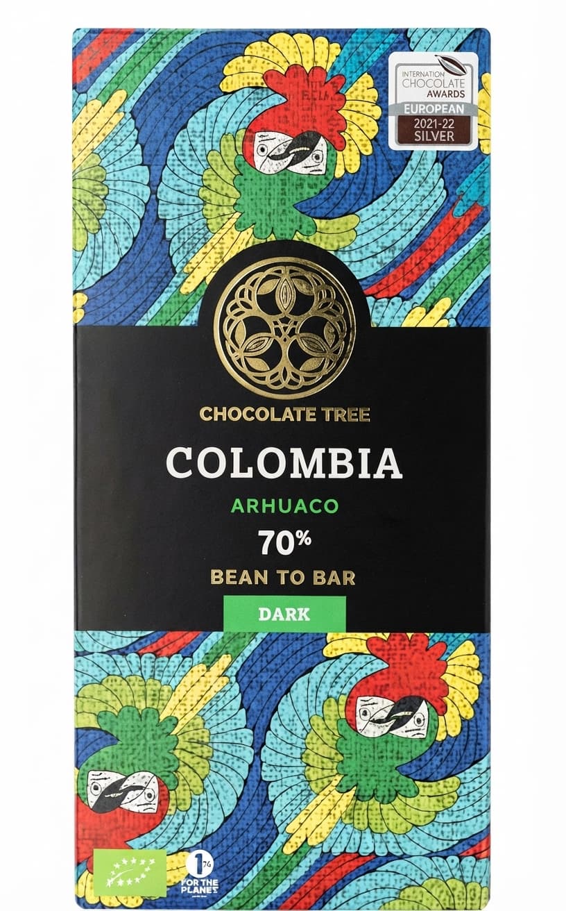 Colombia Arhuaco 70% 70% dark bar packaging by CHOCOLATE TREE