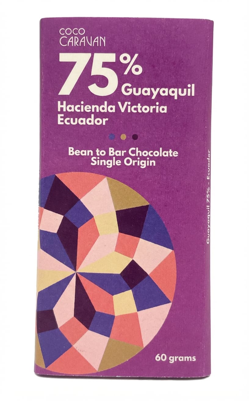 Guayaquil Hacienda Victoria 75% 75% dark bar packaging by Coco Caravan