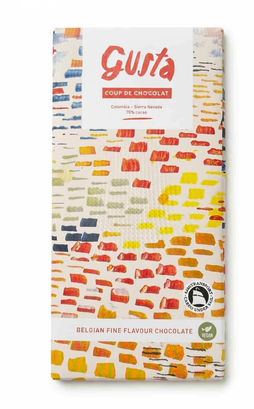 Gusta Colombia Sierra Nevada 70% 70% dark bar packaging by Coup de Chocolat