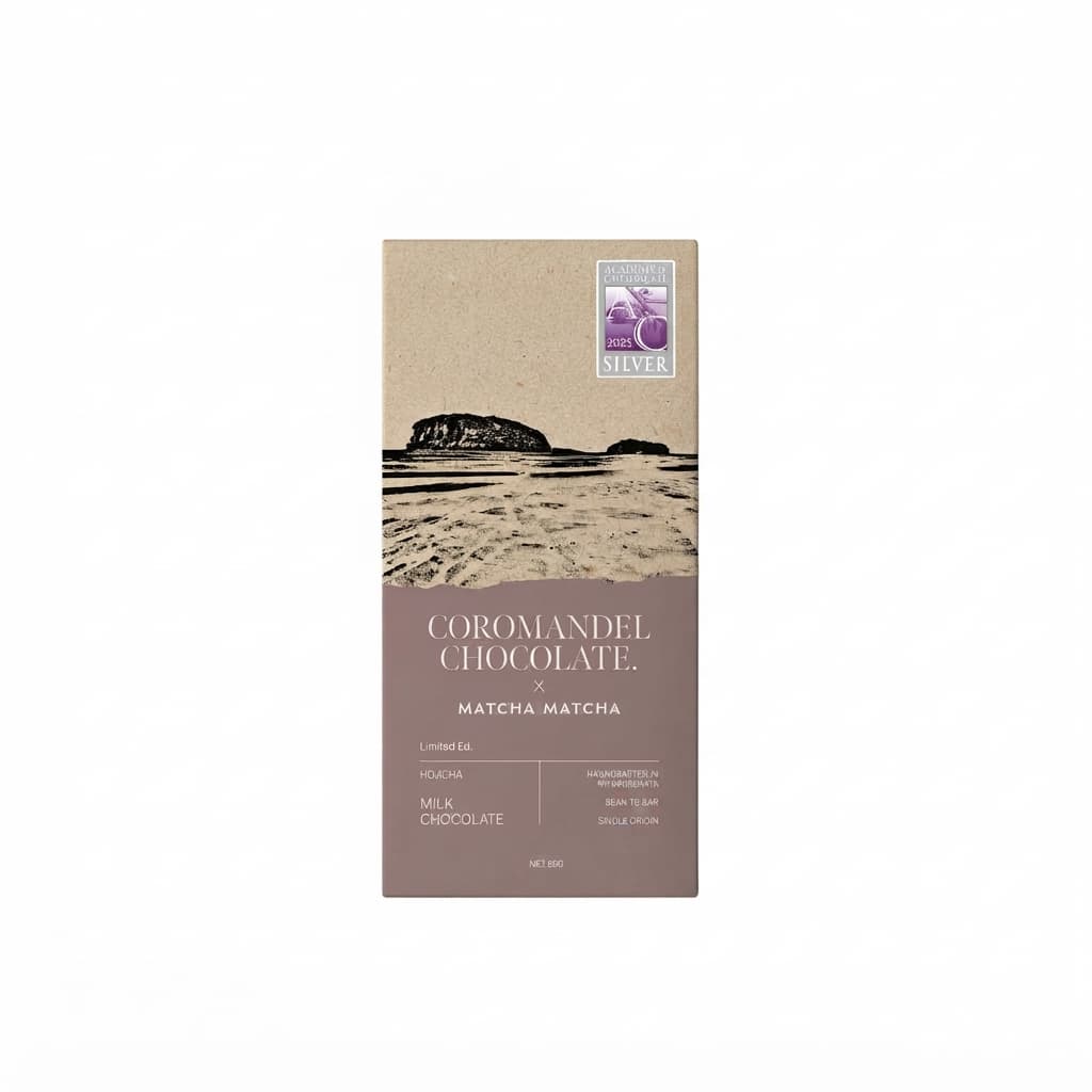 Hojicha Milk 48% milk bar packaging by Coromandel Chocolate