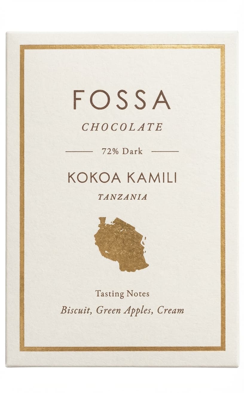 Kokoa Kamili 72% 72% dark bar packaging by Fossa