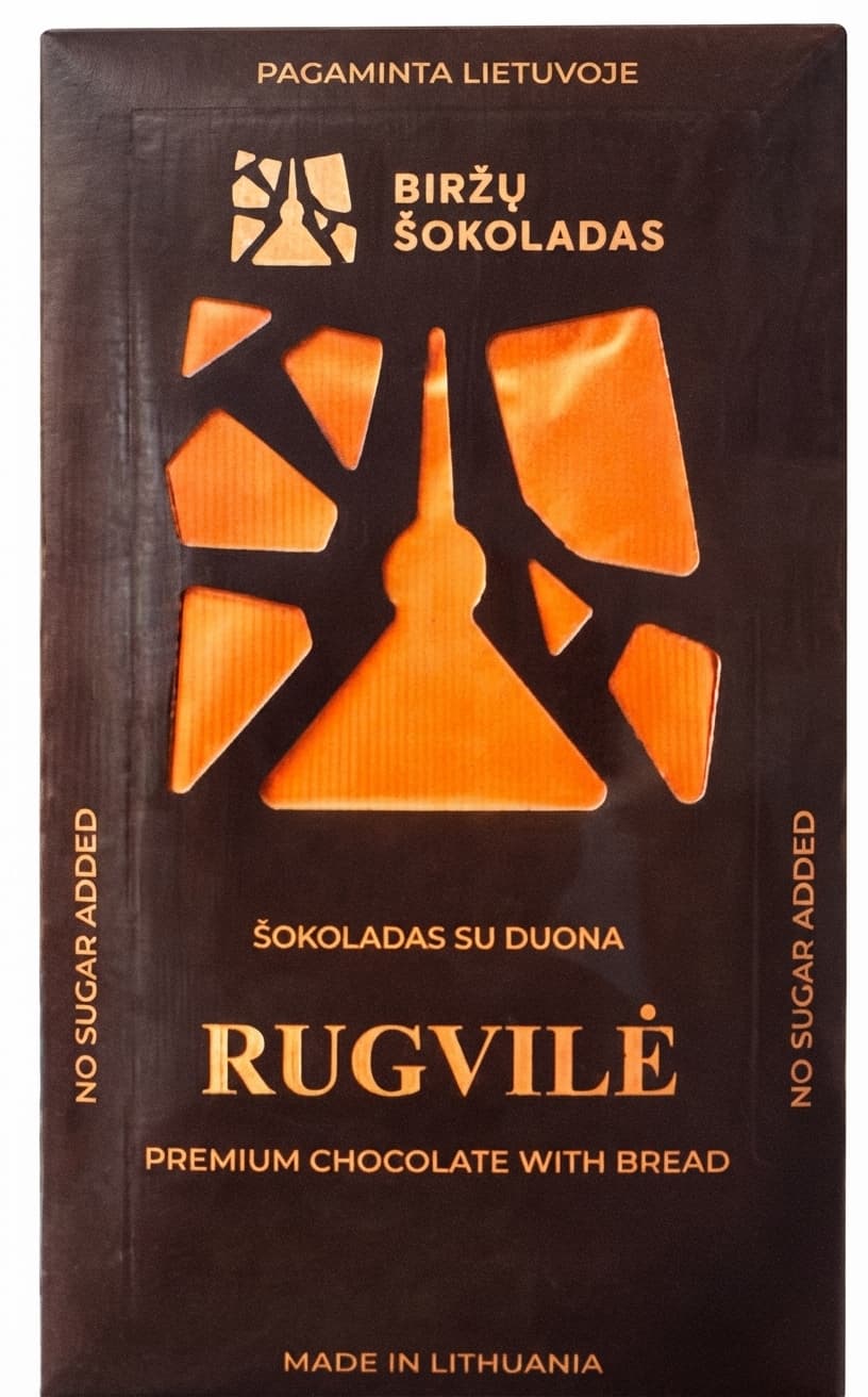 Rugvilė, Sugar Free dark bar packaging by Biržų Šokoladas