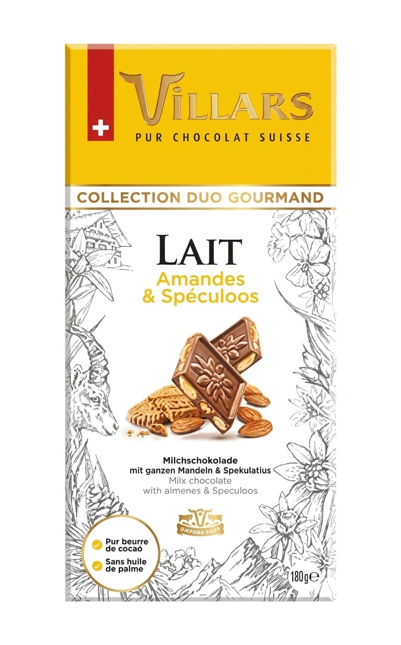 Lait Amandes & Spéculoos 32% milk bar packaging by Villars