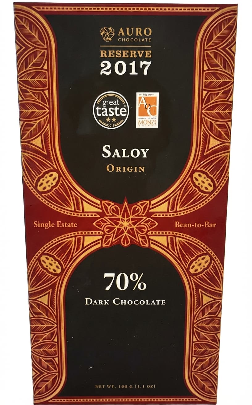 Reserve 2017 Saloy Origin 70% dark bar packaging by AURO