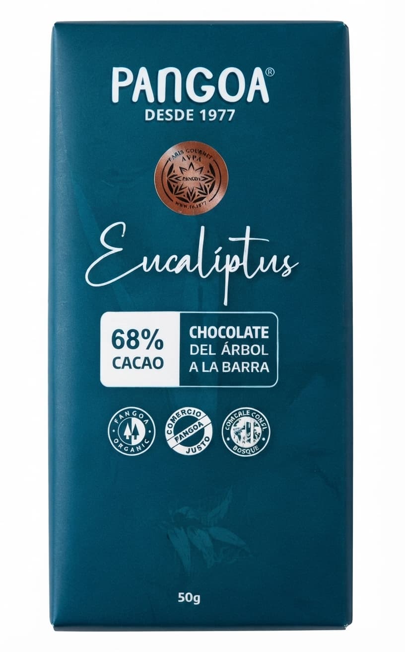 Eucaliptus 68% 68% dark bar packaging by Pangoa