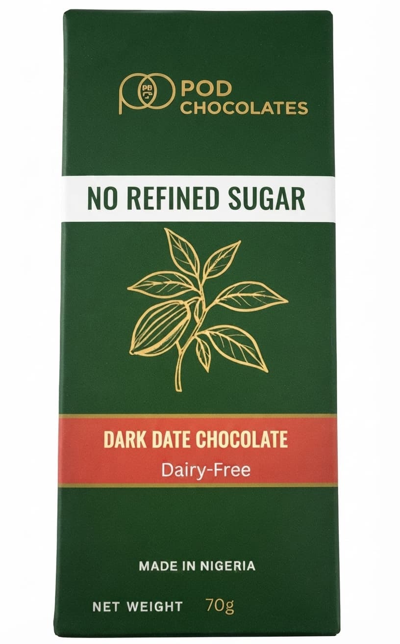 Dark Date 65% dark bar packaging by Pod Chocolates