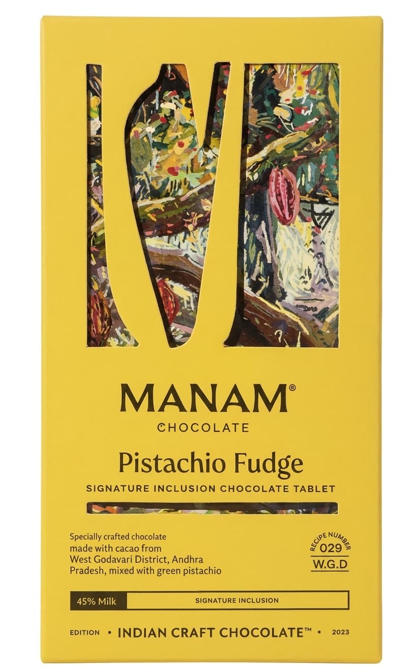 Pistachio Fudge 45% milk bar packaging by Manam