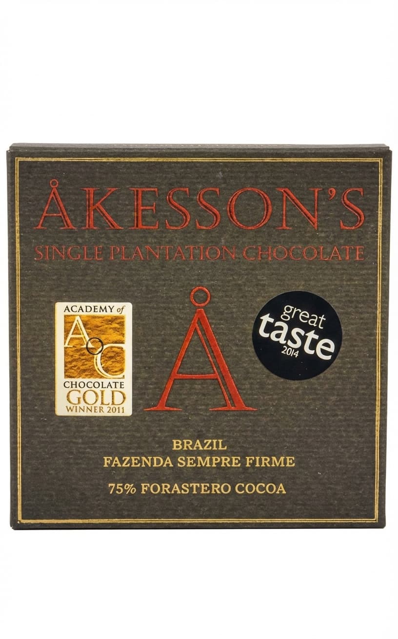 Fazenda Sempre Firme 75% Forastero Cocoa 75% dark bar packaging by Åkesson's