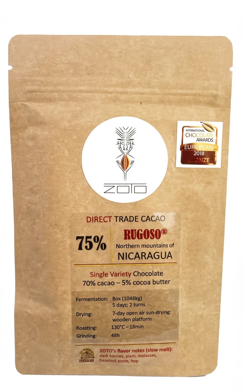 Rugoso 75% 75% dark bar packaging by ZOTO