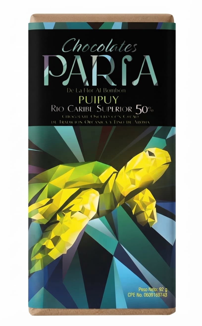 Puipuy 50% 50% dark bar packaging by Chocolates Paria