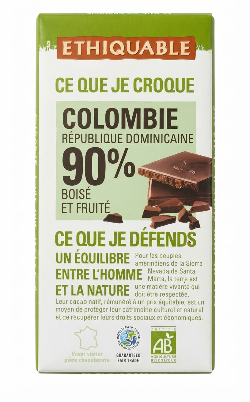 90% 90% dark bar packaging by Ethiquable