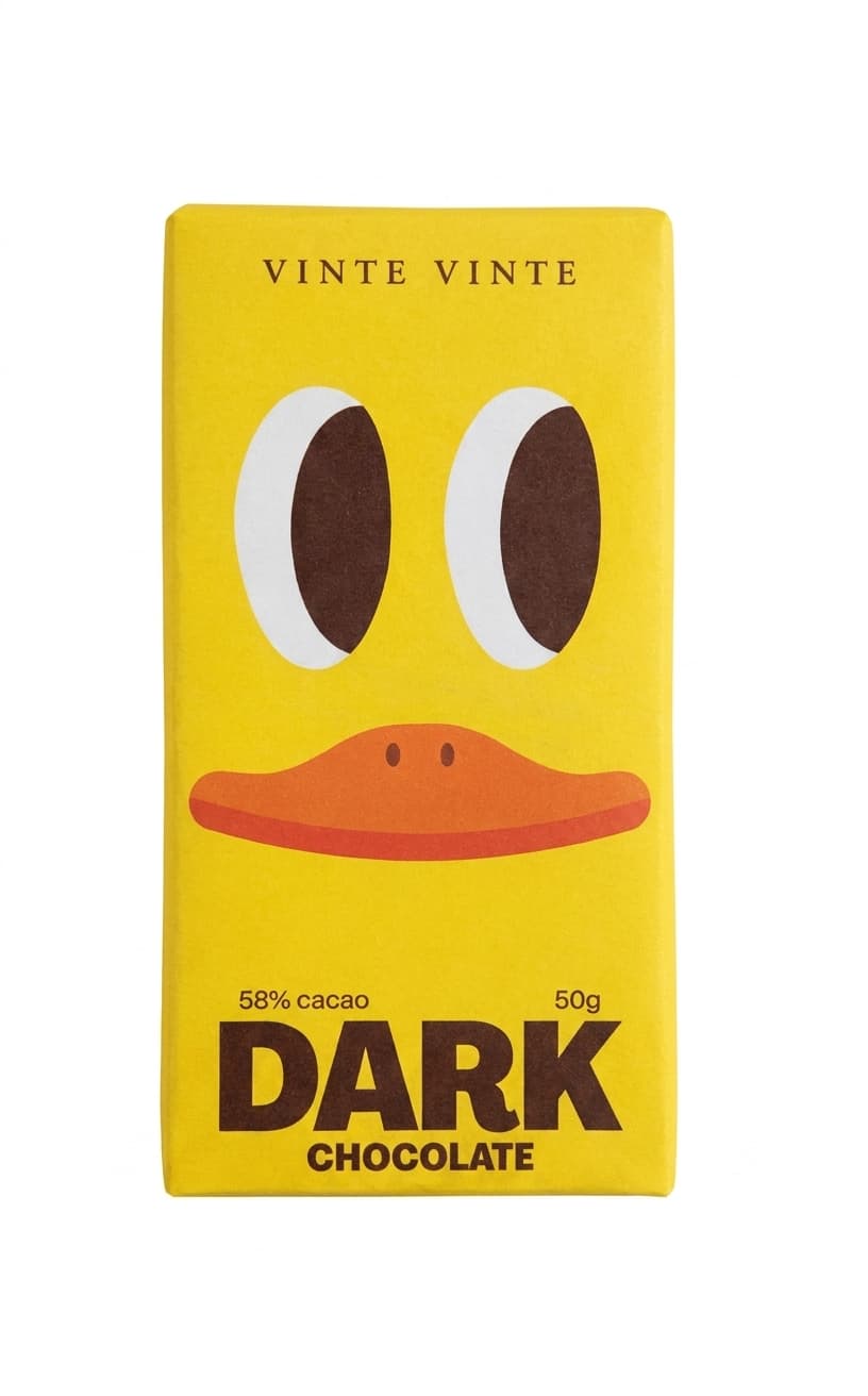 Dark 58% Duck Faces Classic 58% dark bar packaging by Vinte Vinte