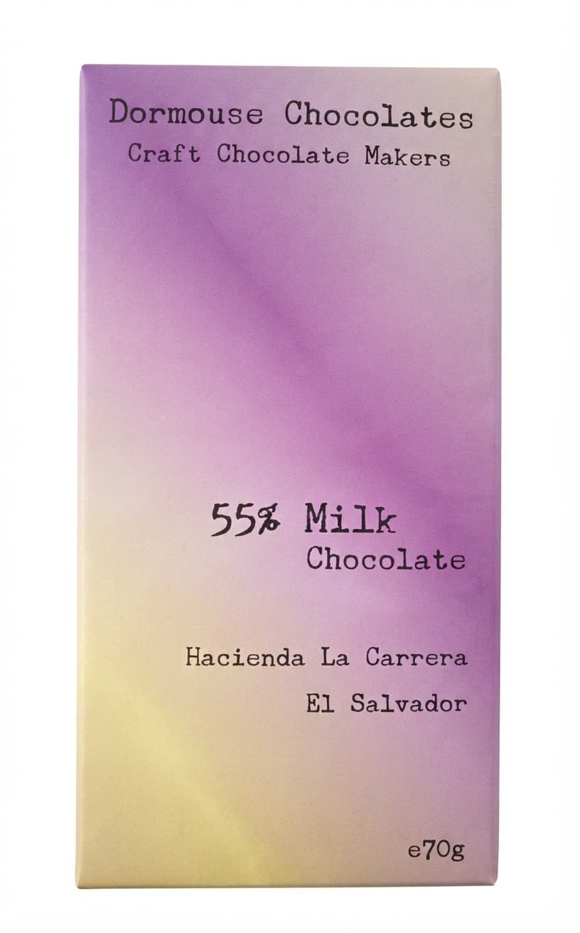 Hacienda La Carrera 55% 55% milk bar packaging by Dormouse Chocolates