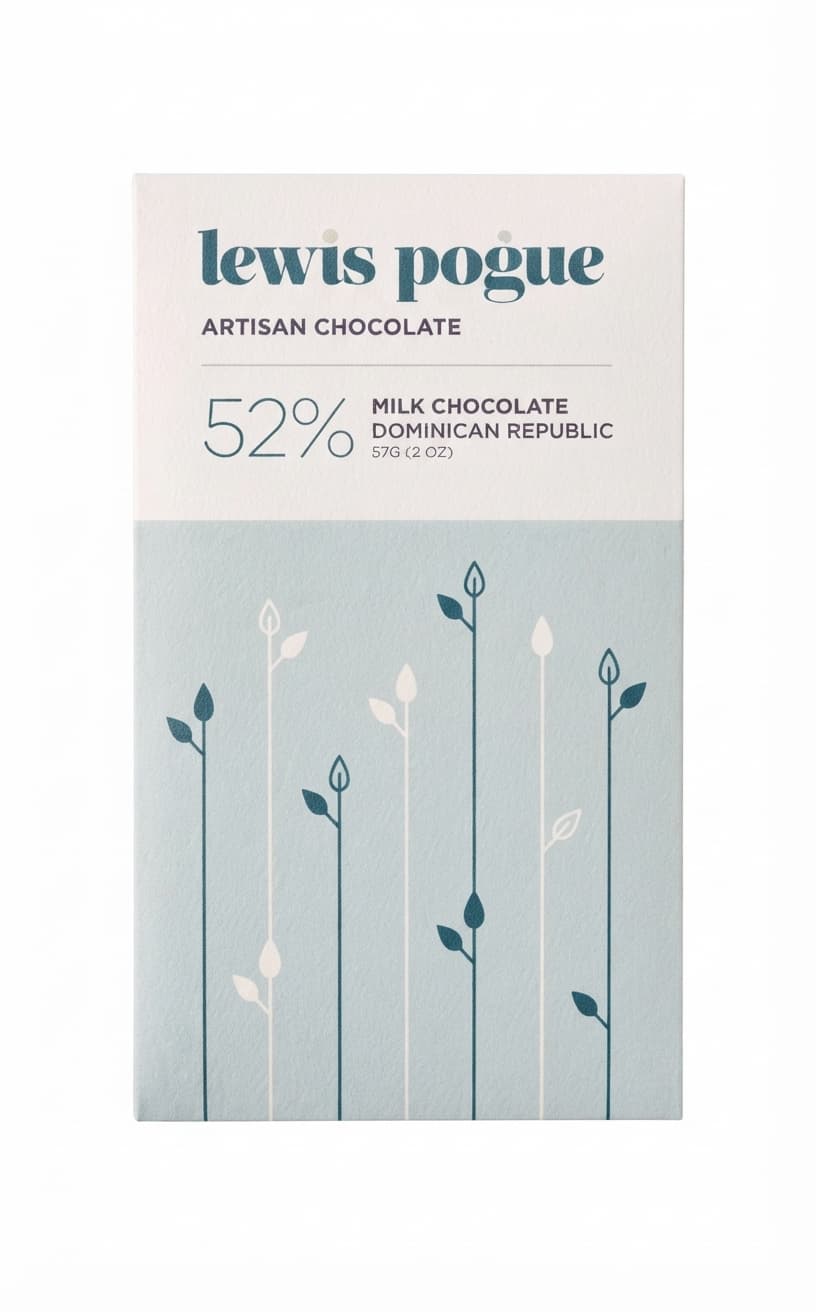 Dominican Republic Milk 52% 52% milk bar packaging by Lewis Pogue Artisan Chocolate