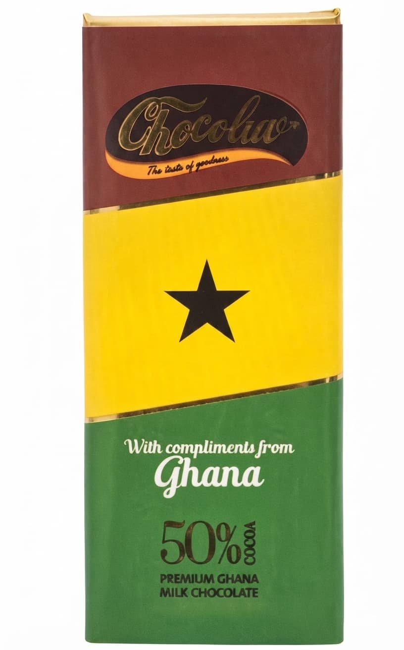Premium Ghana 50% 50% milk bar packaging by Chocoluv