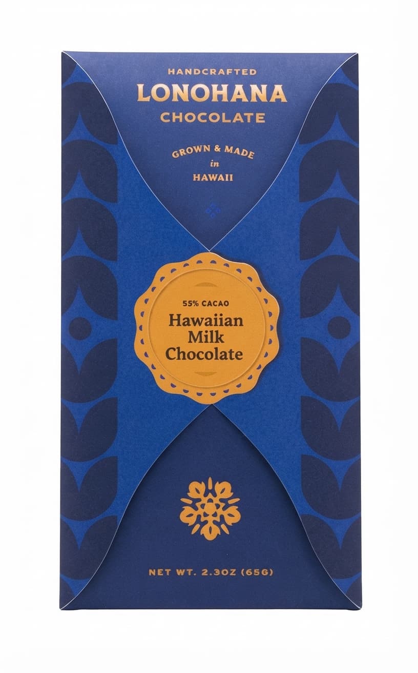 Hawaiian Milk 55% 55% milk bar packaging by Lonohana Estate Chocolate