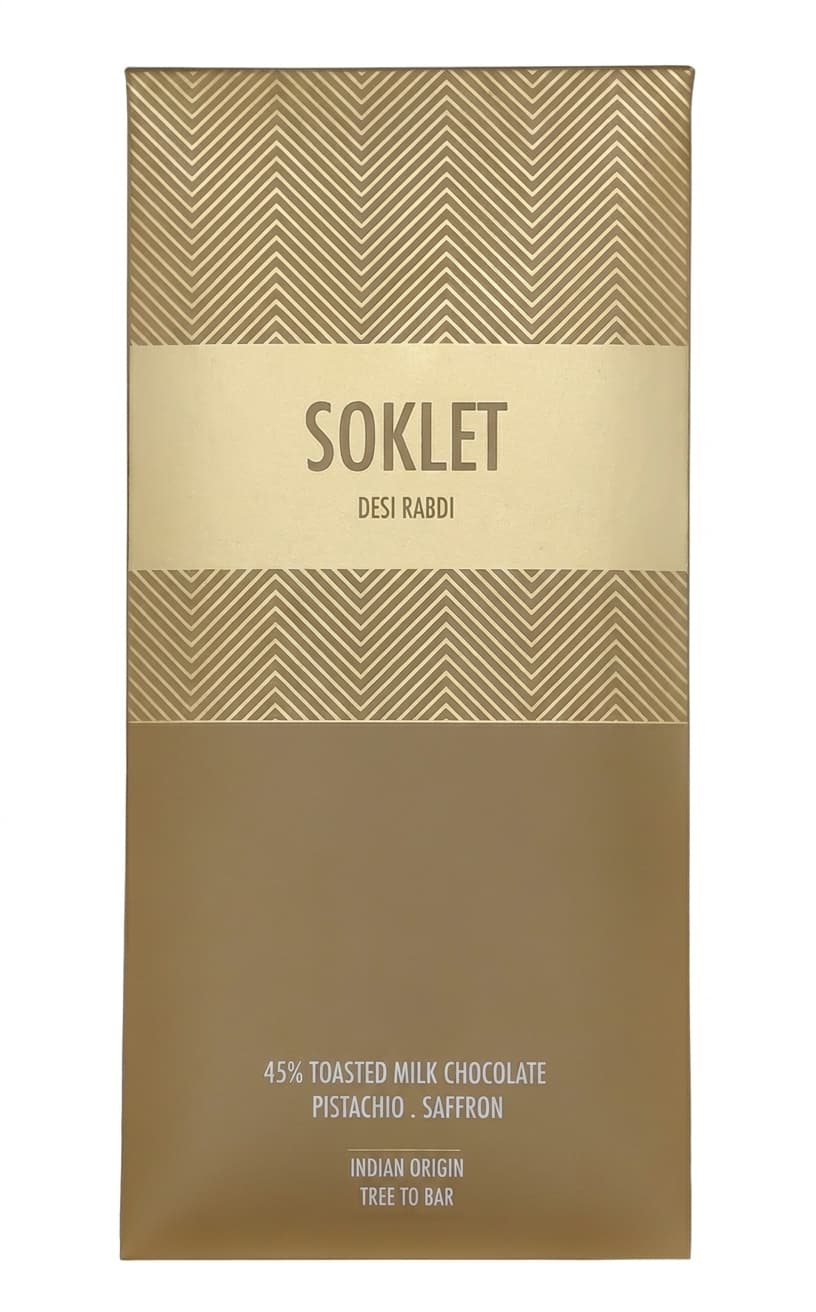 Pistachio Saffron Milk 45% 45% milk bar packaging by Soklet