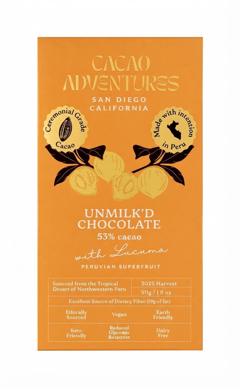 Unmilk'd Lucuma 53% 53% dark bar packaging by Cacao Adventures