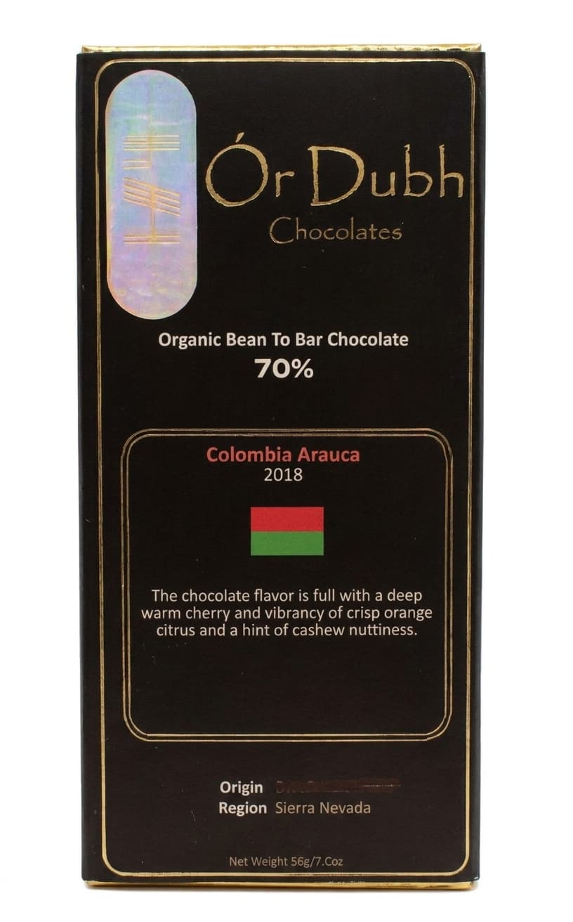 Colombia Arauca 70% 70% dark bar packaging by Ór Dubh Chocolate