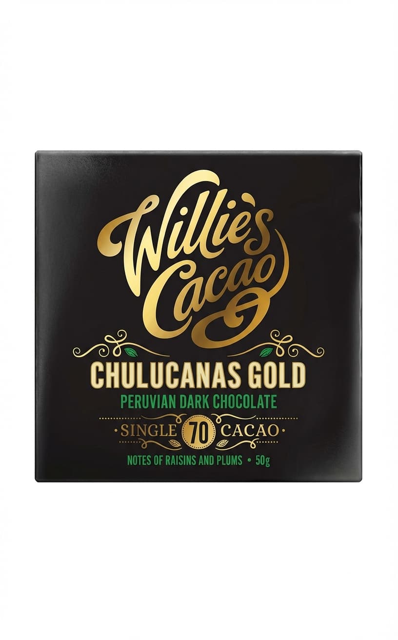 Chulucanas Gold 70% 70% dark bar packaging by Willie's Cacao