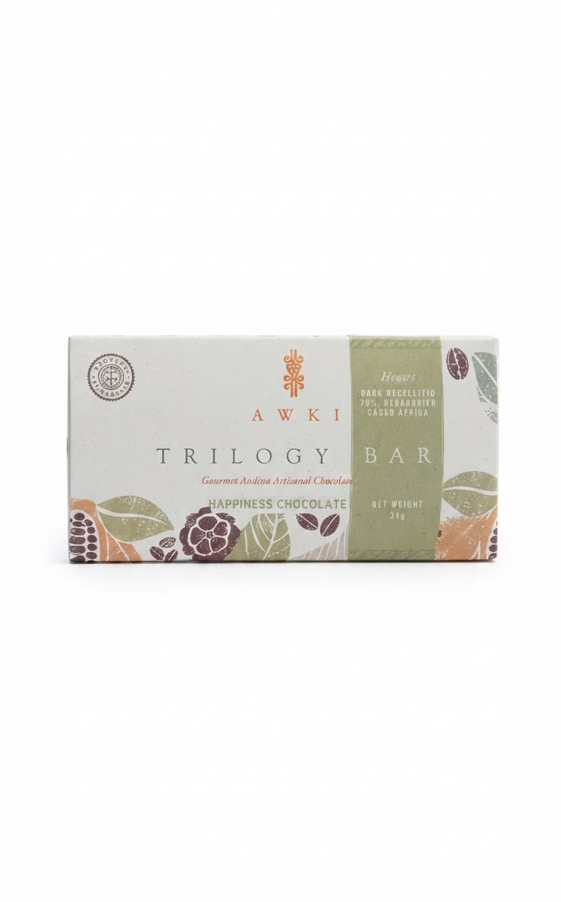 Trilogy Chocolate Bar 50g 75% dark bar packaging by AWKI