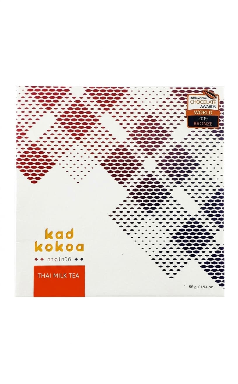 Thai Milk Tea 58% dark bar packaging by Kad Kokoa