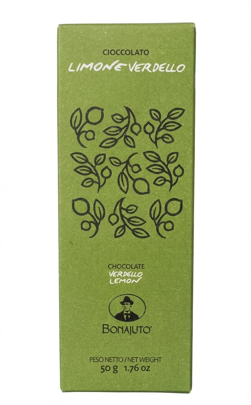 Verdello Lemon 65% dark bar packaging by Bonajuto