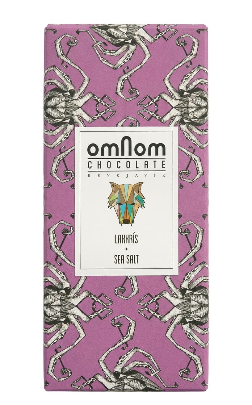 Lakkris + Sea Salt 41% white bar packaging by Omnom