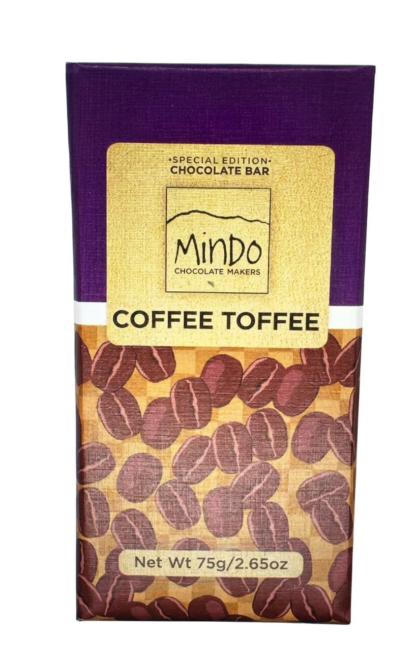 Coffee Toffee 77% dark bar packaging by Mindo Chocolate