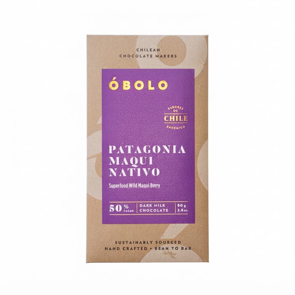 Patagonia Maqui Nativo 50% 50% milk bar packaging by ÓBOLO