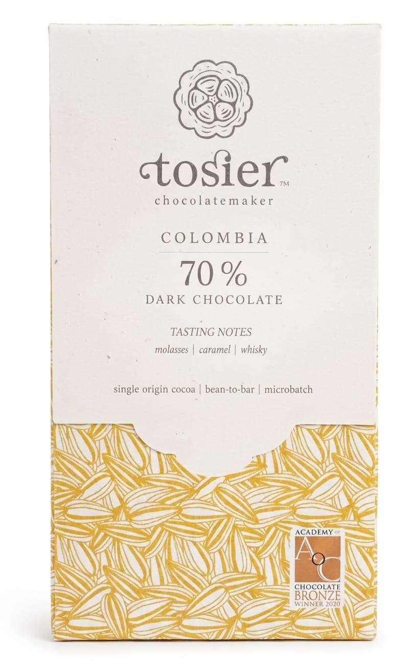 Colombia 70% 70% dark bar packaging by Tosier