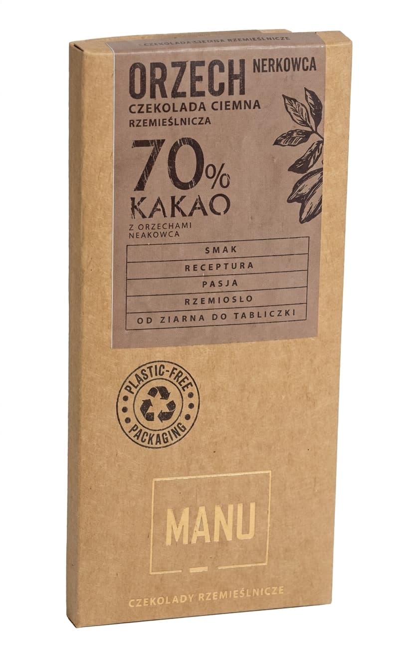 Orzech Nerkowca 70% 70% dark bar packaging by Manufaktura Czekolady