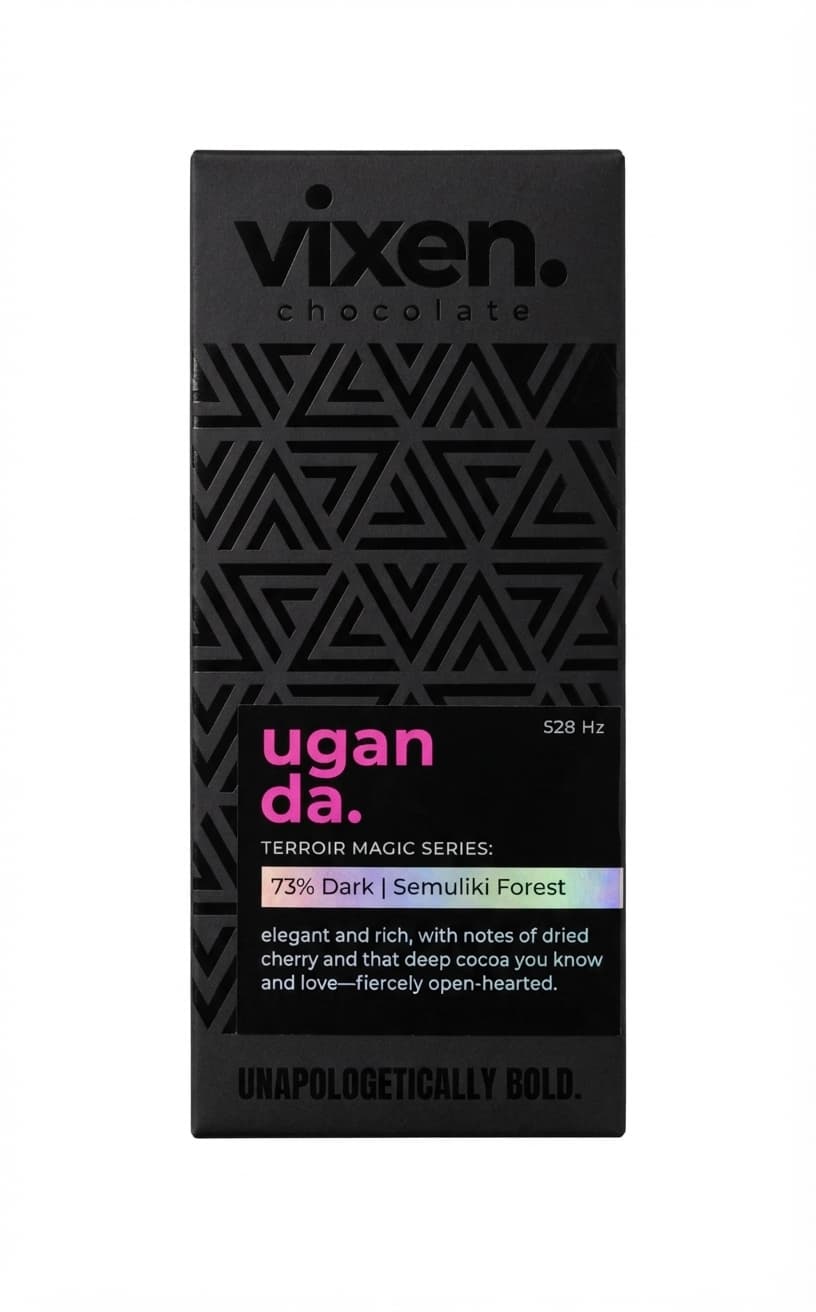 Semuliki Forest Uganda 73% 73% dark bar packaging by Vixen Chocolate