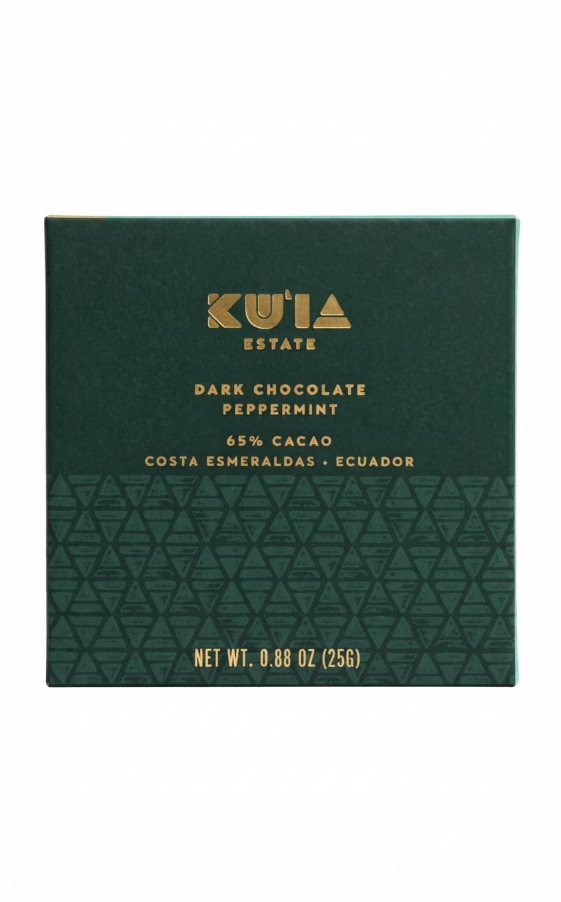 Peppermint 65% 65% dark bar packaging by Maui Ku'ia Estate Chocolate