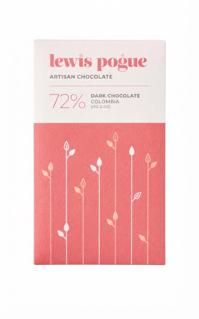 Colombia 72% 72% dark bar packaging by Lewis Pogue Artisan Chocolate