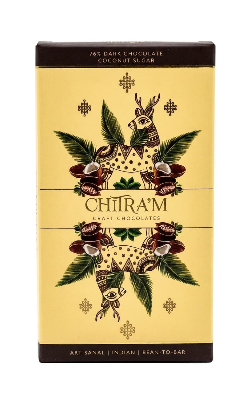 Coconut Sugar Dark 76% 76% dark bar packaging by Chitra'm