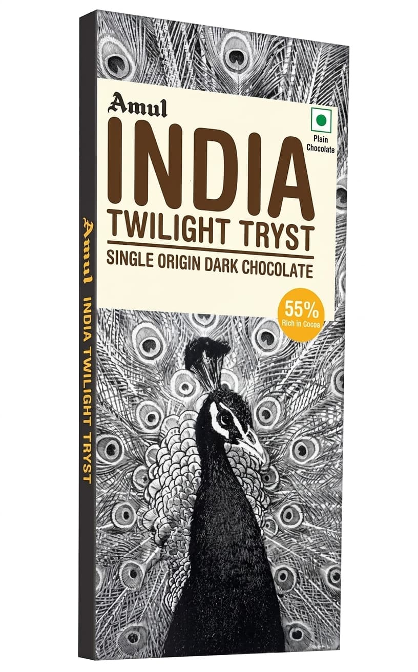 Twilight Tryst 55% 55% dark bar packaging by Amul
