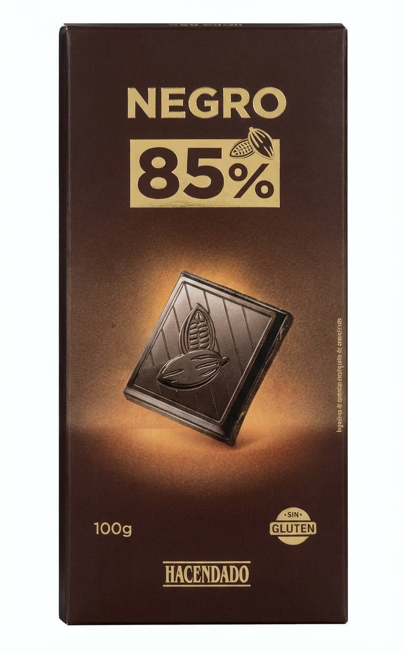 Negro 85% 85% dark bar packaging by Hacendado