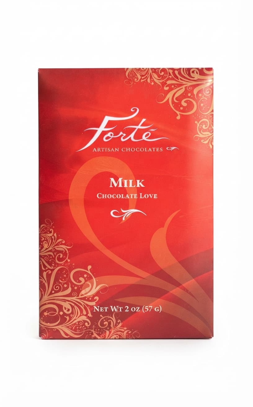 Milk Love null% milk bar packaging by Forté Chocolate