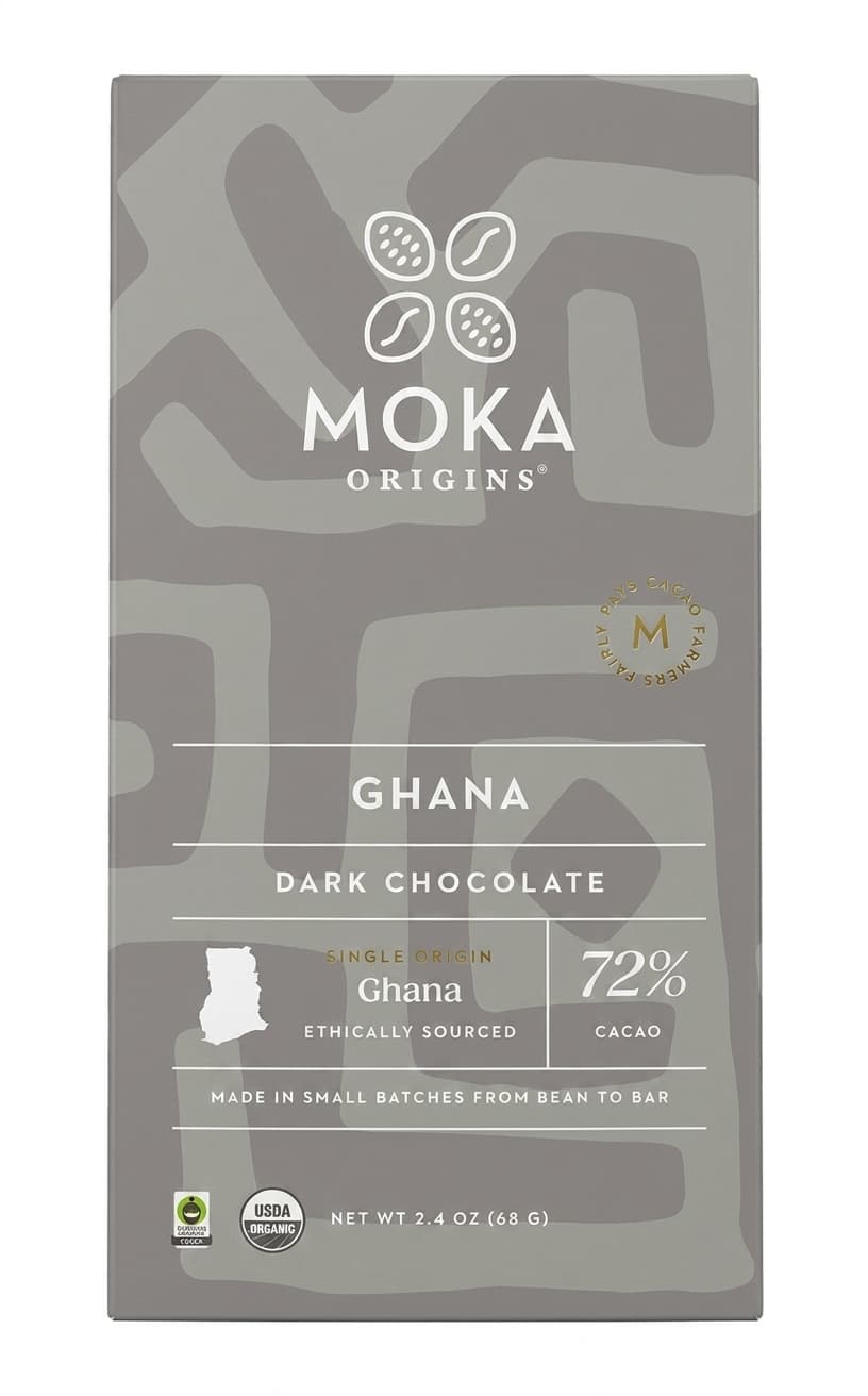 Ghana 72% 72% dark bar packaging by Moka Origins