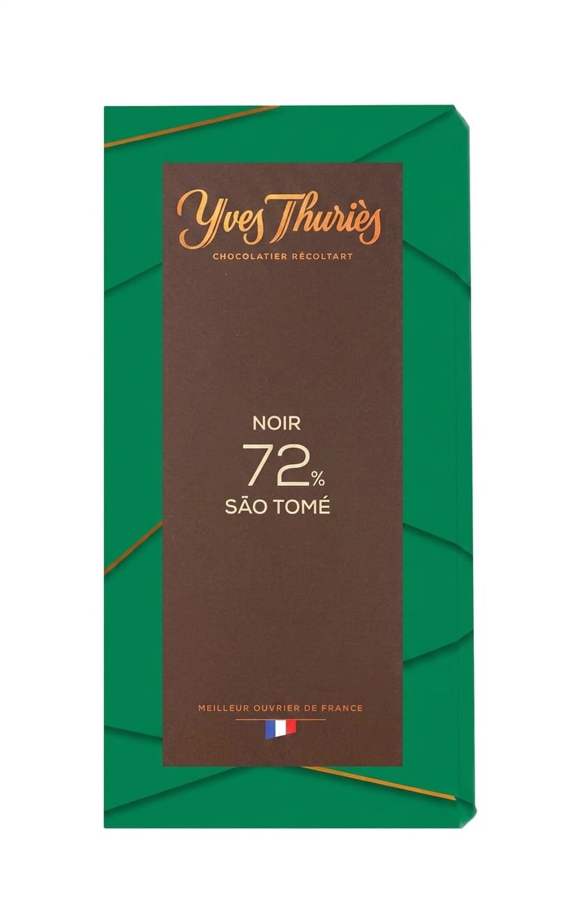 Sao Tome 72% 72% dark bar packaging by Yves Thuriès